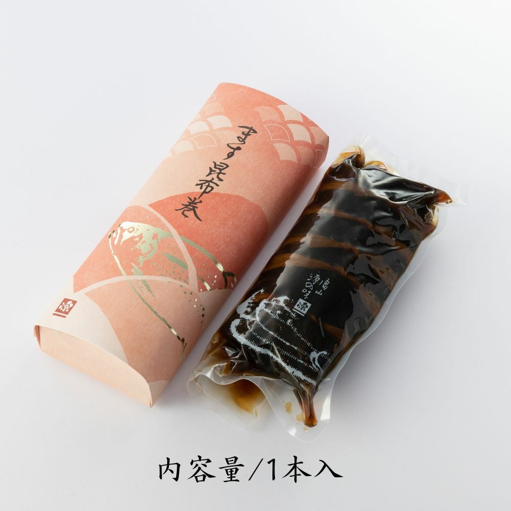 ジャンボます昆布巻のパッケージと真空袋に入った様子が分かる内容量と記載した画像です。