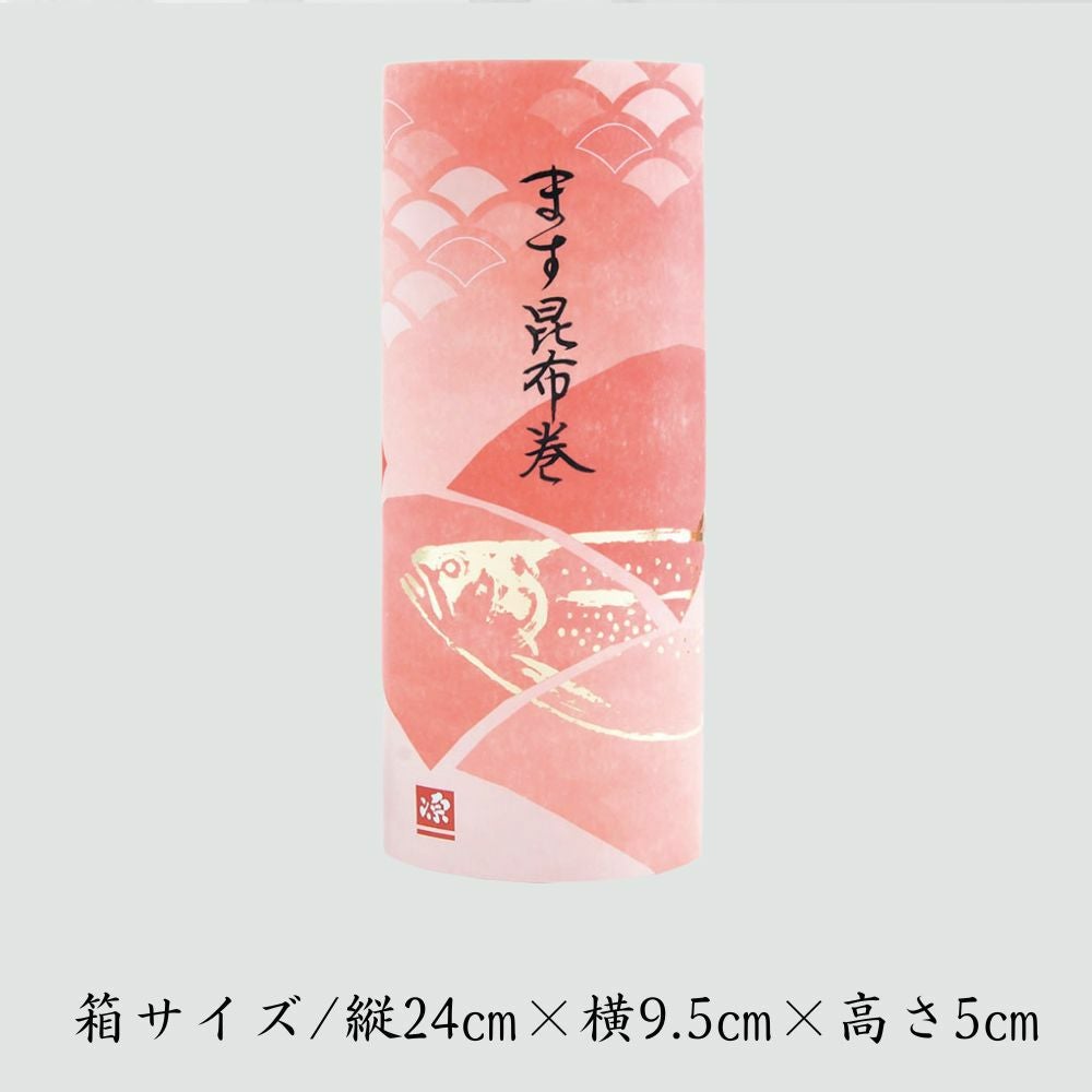 ジャンボます昆布巻のパッケージ画像です。箱サイズが記載されています。