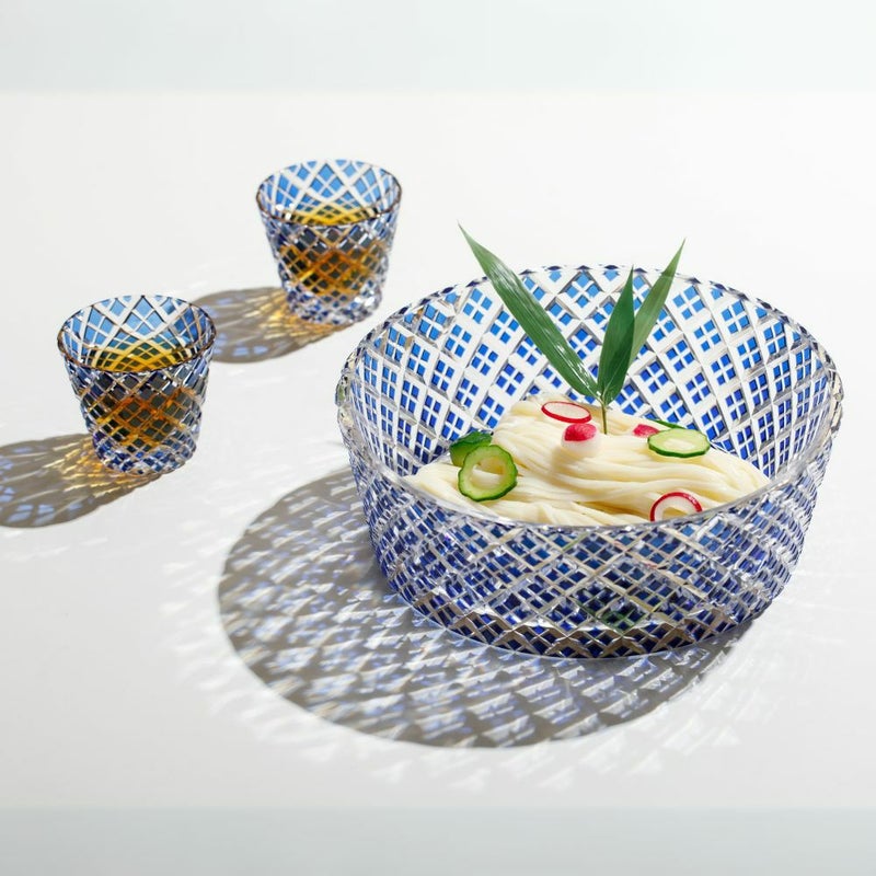 氷見うどん細麺がお皿にキレイに盛付けされた食卓イメージの画像です。